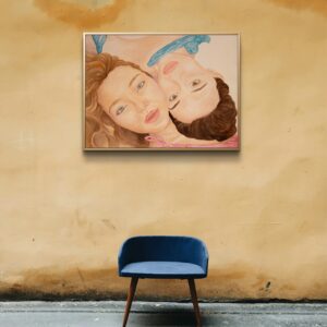 Mockup encadré de l’aquarelle Portrait Gémeaux, illustration artistique représentant une femme double inspirée du signe astrologique des Gémeaux.