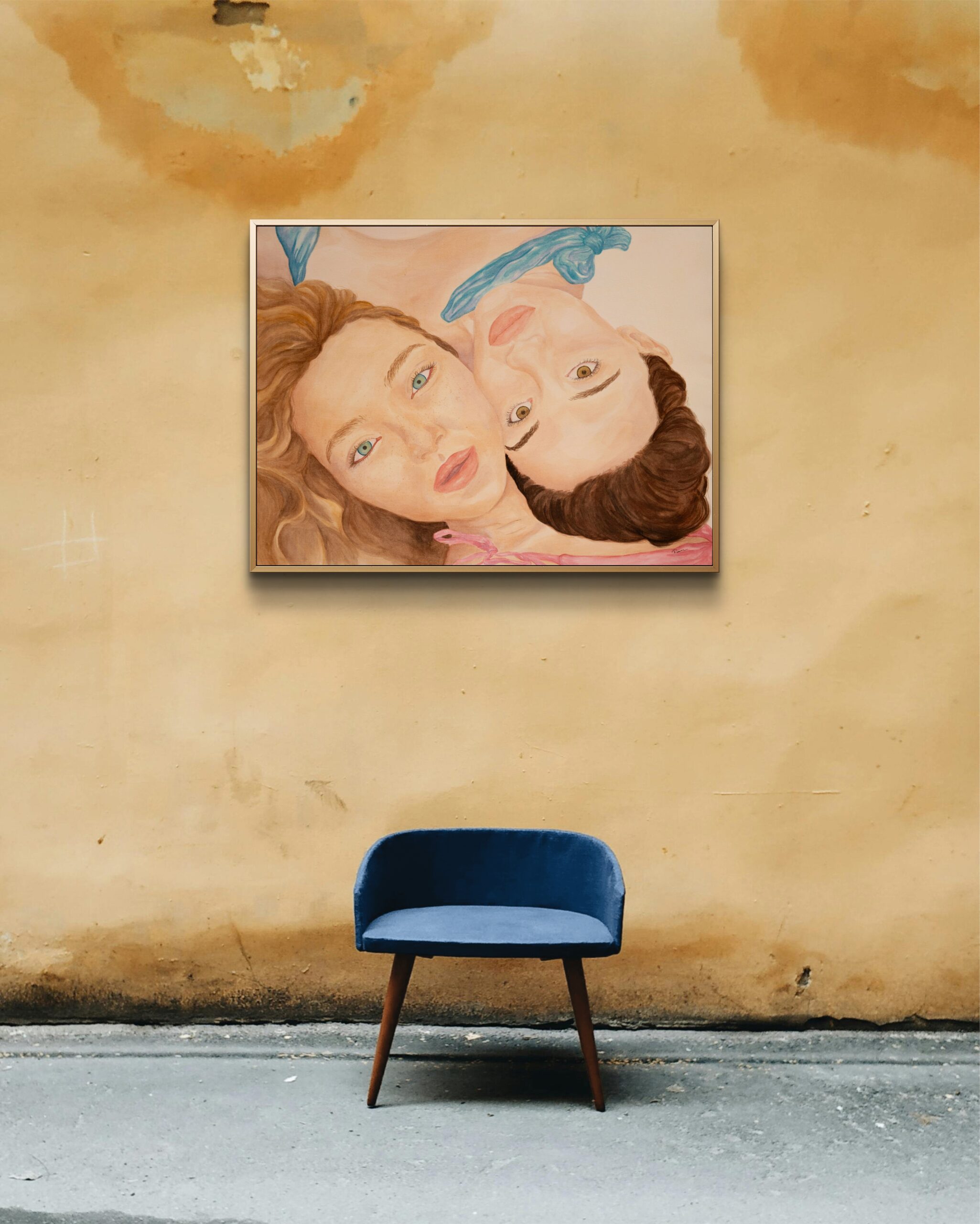 Gemini Mockup encadré de l’aquarelle Portrait Gémeaux, illustration artistique représentant une femme double inspirée du signe astrologique des Gémeaux.