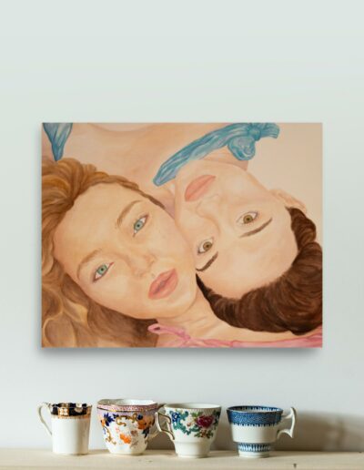 Mockup de l’aquarelle Portrait Gémeaux, illustration artistique représentant une femme double inspirée du signe astrologique des Gémeaux.